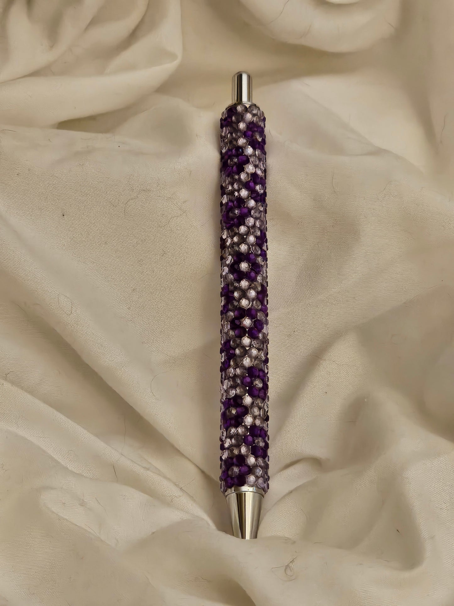 Purple flowers/diamond base resin rhinestone pen