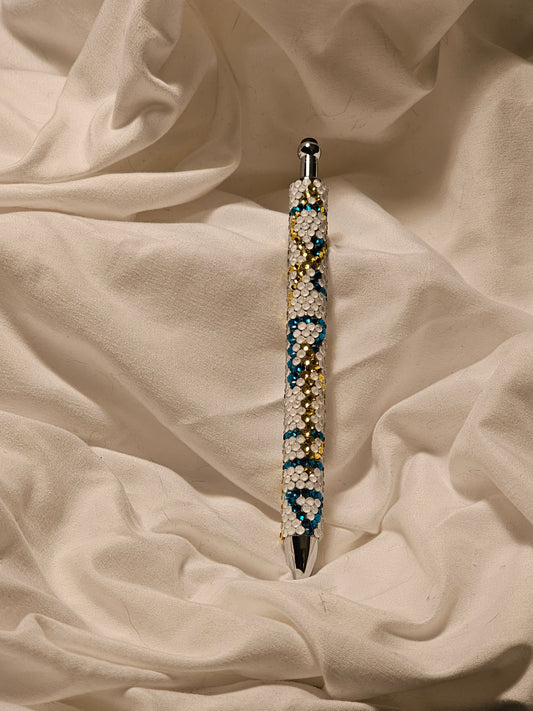 White/Blue/gold template glass rhinestone pen