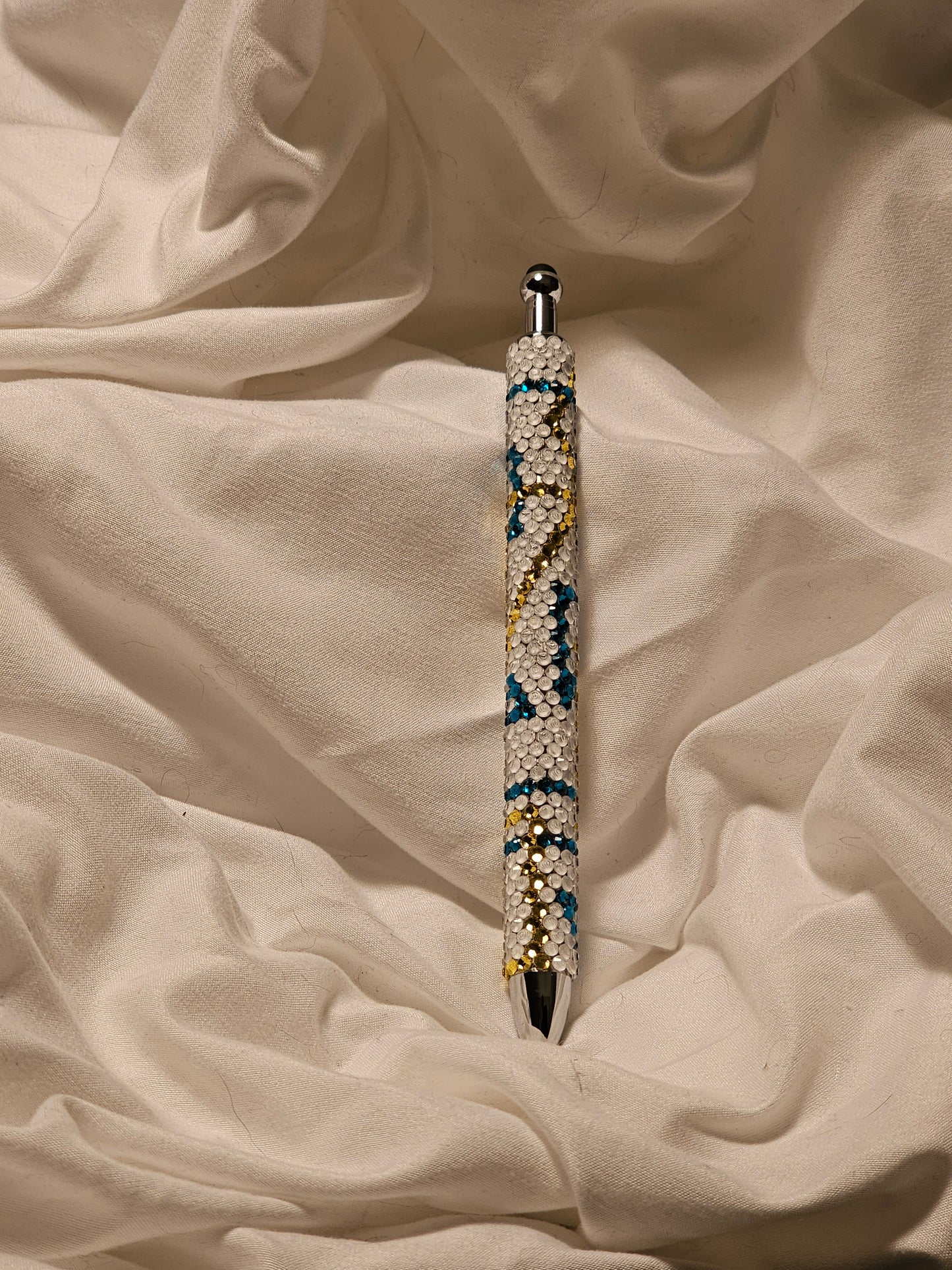 White/Blue/gold template glass rhinestone pen