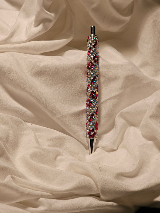 Red flowers/diamond base resin rhinestone pen