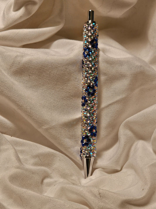 Blue flowers/diamond base resin rhinestone pen