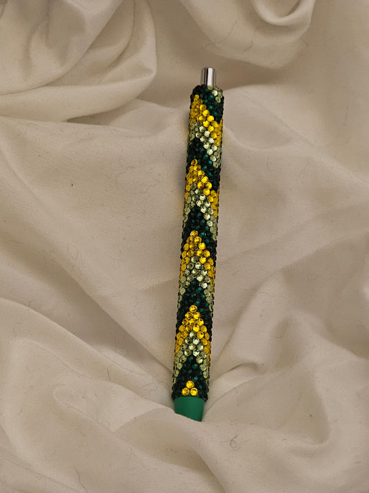 Yellow/green multicolor glass rhinestone pen