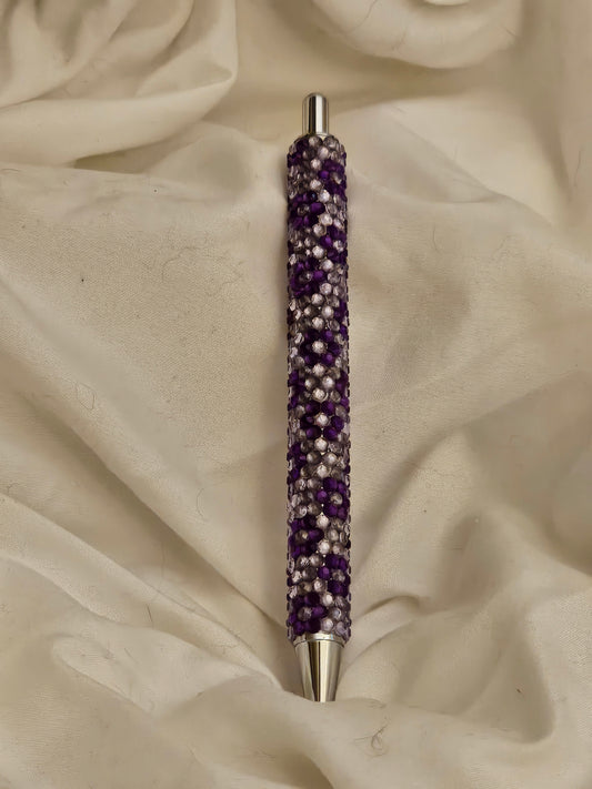 Purple flowers/diamond base resin rhinestone pen