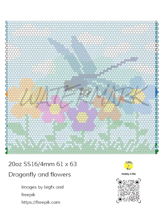 Tumbler template Dragonfly and Flowers SS16/4mm